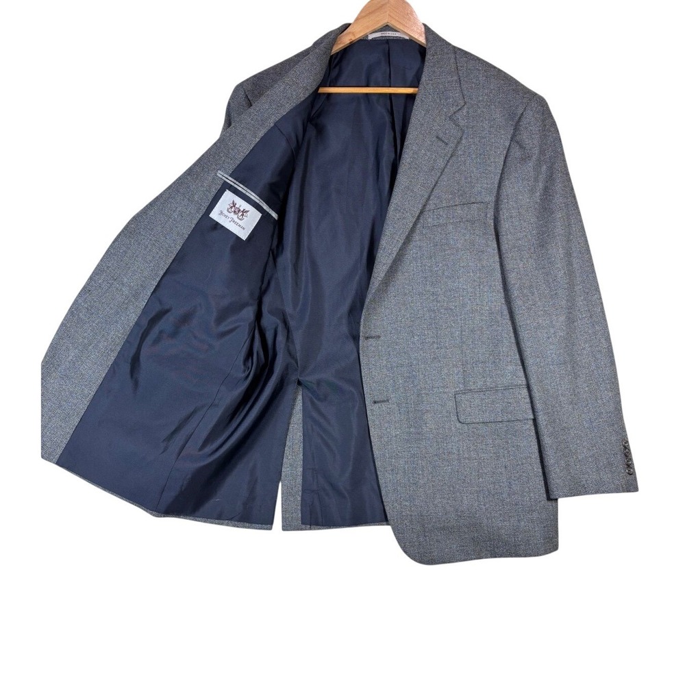 Hickey Freeman Mens 46R Blazer Sport Coat Blue Tan 100% Worsted Wool Made in USA